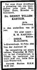 Obituary Gerrit Willem Kastein