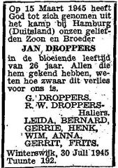 Obituary Jan Droppers