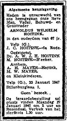 Obituary Arnoldus Wilhelm Hoitink