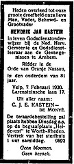 Obituary Hendrik Jan Kastein