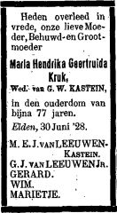 Obituary Maria Hendrika Geertruida Kruk