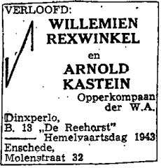 Announcement engagement Willemien Rexwinkel and Arnold Kastein
