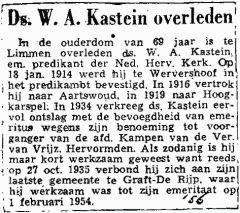 Newspaper account about the death of W.A. Kastein